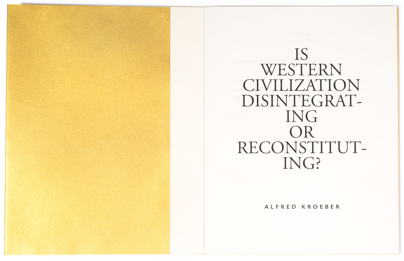 The frontispiece of the book 'Is Western Civilization Disintegrating or Reconstituting?'